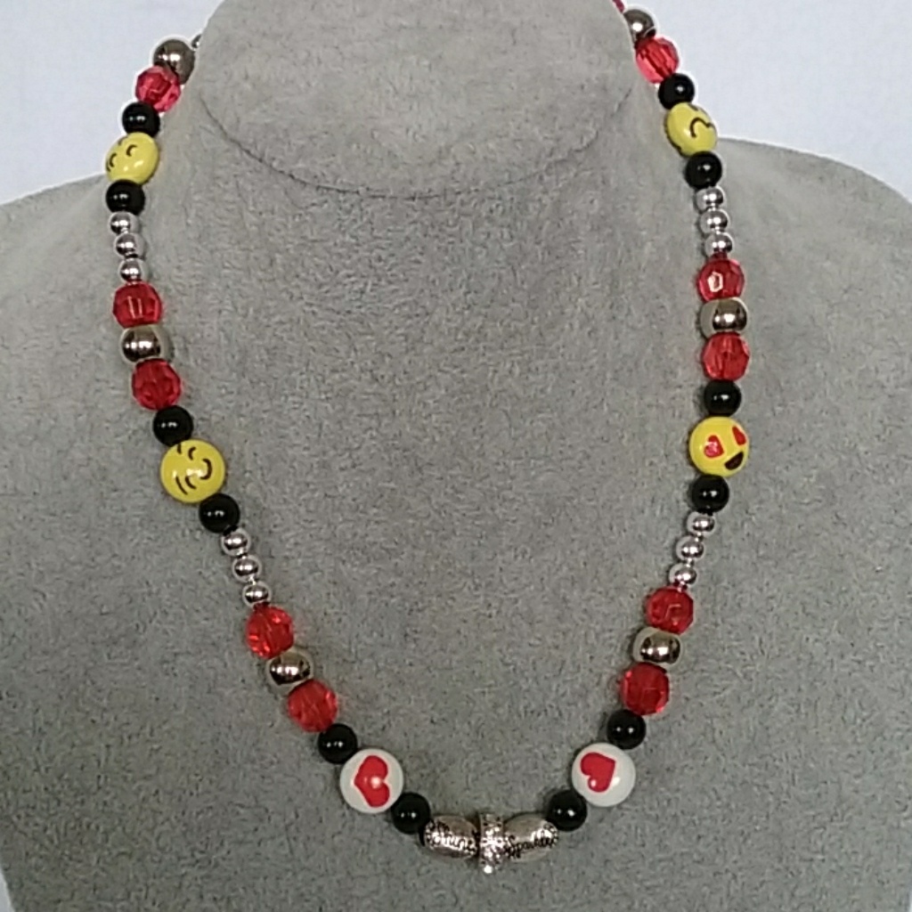 Yellow, Red, & Black Emoji Beaded Necklace